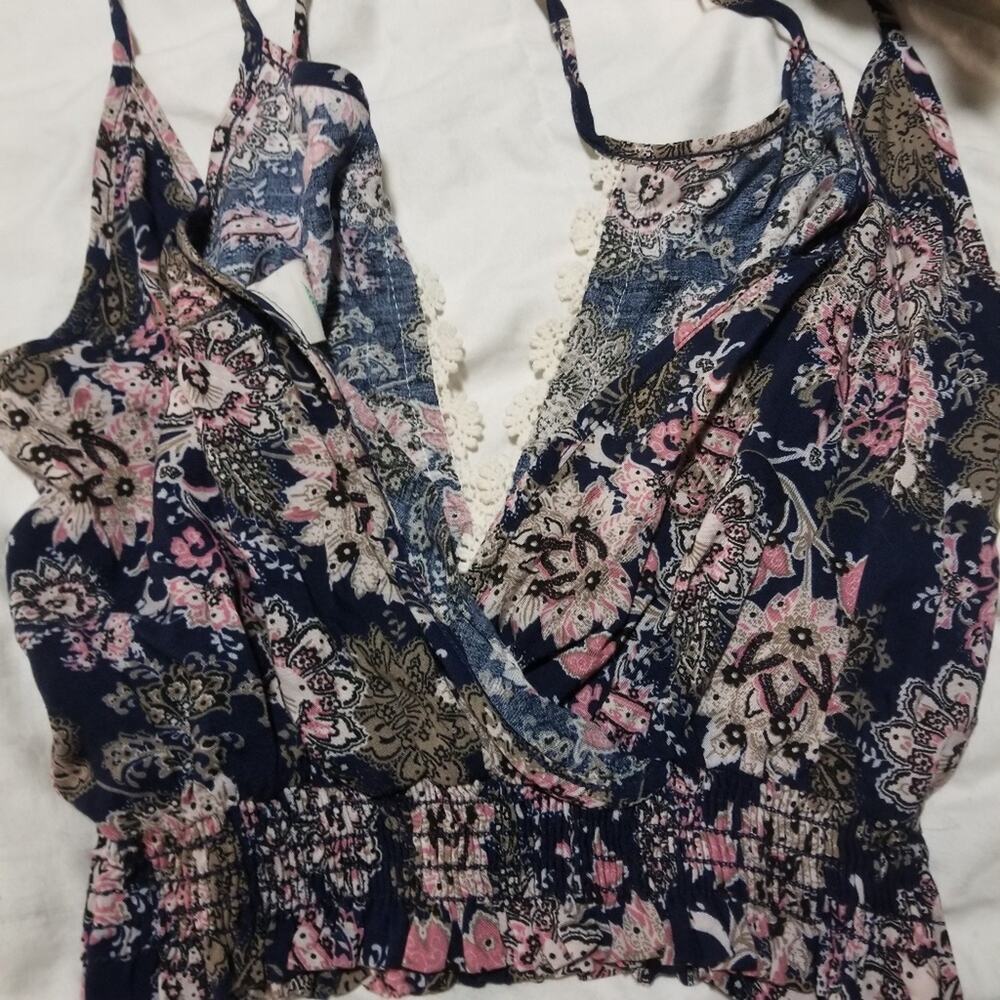 Hummingbird Boho Floral & Crochet V Neck Crop Top Y2K Medium - Picture 4 of 7